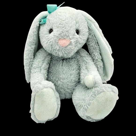 Walmart Bunny Rabbit Plush 14" Mint Blue Long Sparkle Ears & Paws Bow Easter - Picture 1 of 8